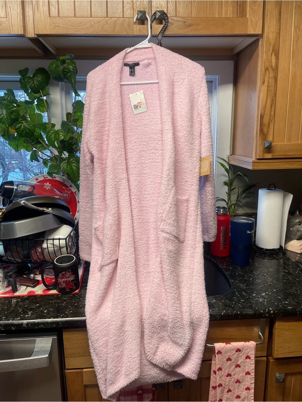 Cozy Plush Open-Front Women's Pink Sweater Cardigan